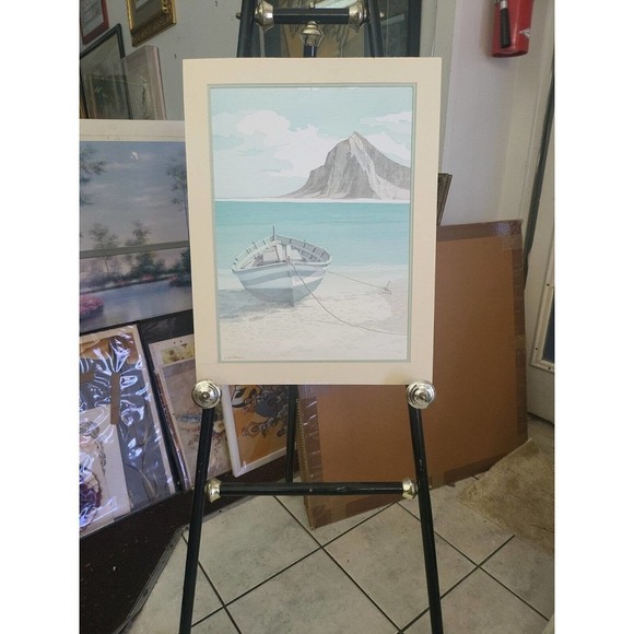 Vintage A. Guardieli Art Print Ocean Boat Mountain Embossed Texture #1 - Picture 2 of 7